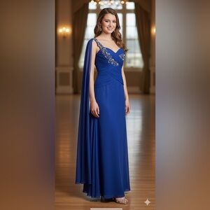 Alyce Paris Royal Blue Prom Pageant Formal Beaded‎ Rhinestone Goddess Dress 4